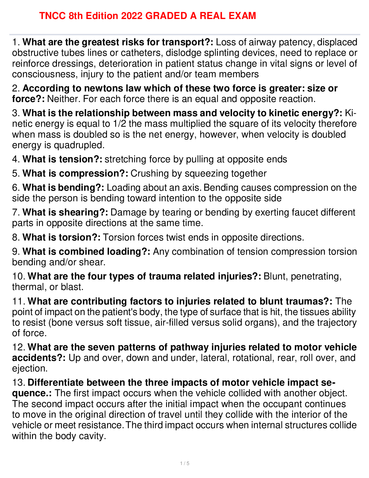 Preview image for TNCC 8th Edition 2022 GRADED A REAL EXAM